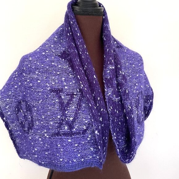 Louis Vuitton Wool Wrap Medallion Logomania Purple Reversible Scarf - Picture 5 of 12